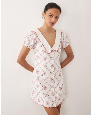 Abercrombie & Fitch Collared Puff Sleeve Mini Dress - White
