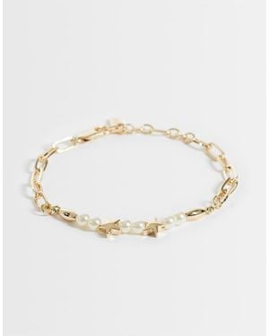 ASOS Faux Pearl Star And Chain Bracelet - Natural