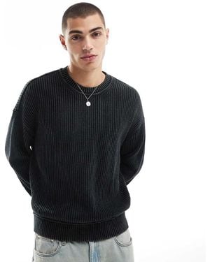 Hollister Boxy Fit Washed Chunky Rib Knit Jumper - Black