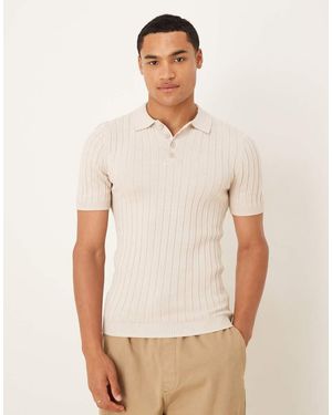 ASOS Muscle Fit Knitted Rib Polo T-shirt - White