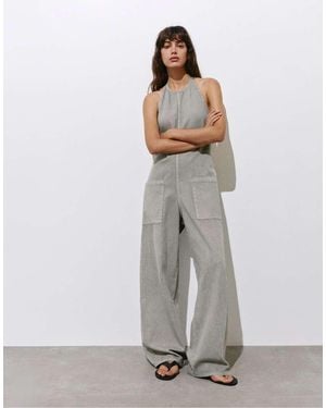 Pull&Bear Lange Baggy Tuinbroek - Grijs