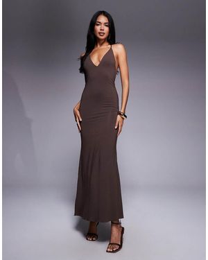 Oh Polly Plunge Halter Neck Maxi Dress - Purple