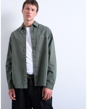 TOPMAN Long Sleeve Washed Overshirt - Gray