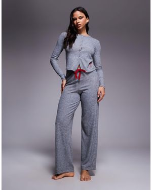 River Island Button Down Bow Detail Pajama Set - Blue