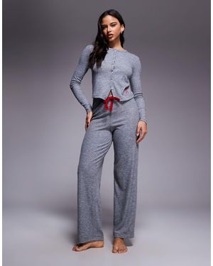 River Island Button Down Bow Detail Pyjama Set - Blue