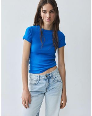 Pull&Bear T-shirt ajusté à manches courtes - Bleu