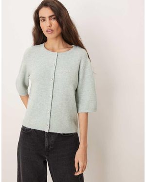 Jdy Cardigan A Maniche Corte Salvia Con Bottoni Effetto Perla - Grigio