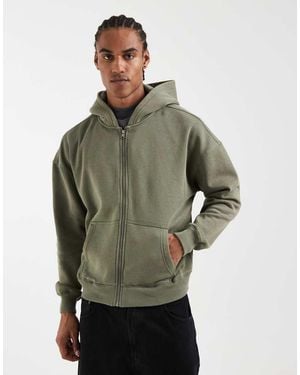 Hollister Rechte Hoodie Met Voorzak En Rits - Groen