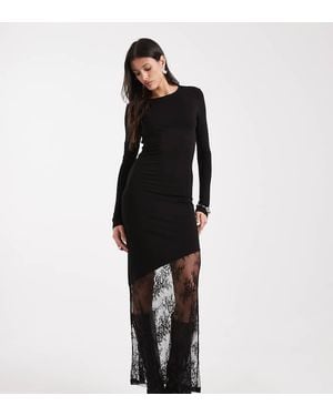 Noisy May Long Sleeve Maxi Dress With Lace Fishtail - Black