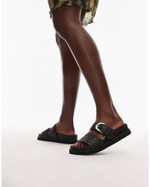 TOPSHOP Kady Woven Flat Sandals With Buckle - Brown