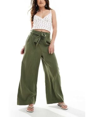 ONLY Pantaloni A Fondo Ampio Color Kaki Allacciati - Verde