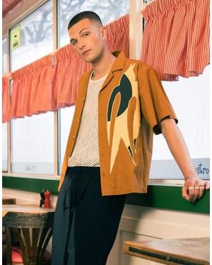 TOPMAN Short Sleeve Embroidered Patch Shirt - Orange
