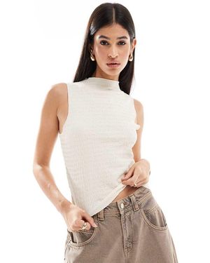 Brave Soul Textured High Neck Vest Top - White