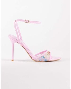 SIMMI Sandalias Rosas De Tacón Con Bordado Floral Juby De Simmi London