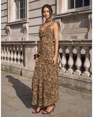 Pretty Lavish Chiffon Cowl Neck Scarf Detail Maxi Dress - Metallic