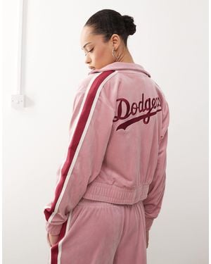 KTZ La Dodgers Side Stripe Velour Zip Through Top Co-ord - Pink