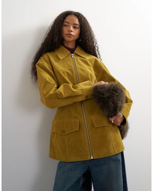 TOPSHOP Faux Suede Cinch Waist Blazer Jacket - Yellow