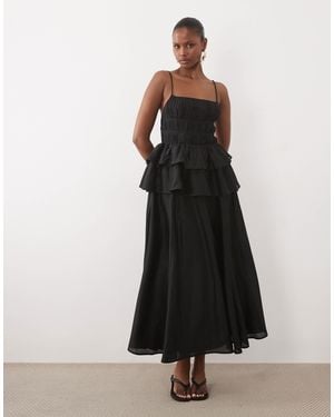 ASOS Pleated Bodice Maxi Dress With Tiered Waist - Black