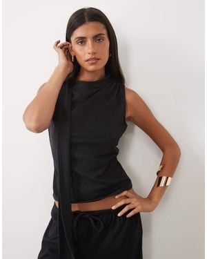 ASOS Supersoft Tie Neck Scarf Top - Black