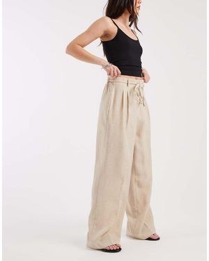 Vero Moda Woven Pleat Front Tailored Trouser With Tie Waist - Natural