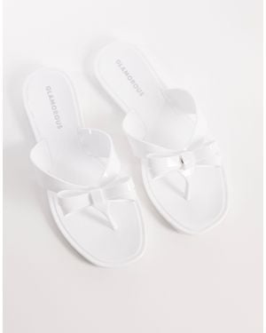 Glamorous Jelly Flip Flops With Bow - White