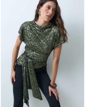 ASOS Top Drapeado De Lentejuelas Con Cuello Alto En-Verde