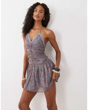 Motel Emika Chiffon Ruched Halter Mini Dress - White
