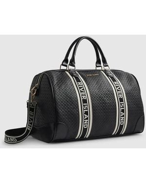 River Island Webbing Front Monogram Barrell Bag - Black