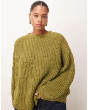 ARRANGE Curve Rib Knit Oversized Sweater With Wool - Green