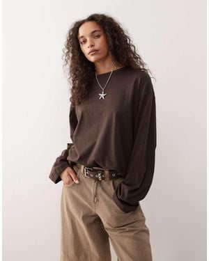 Monki Oversized Long Sleeve T-shirt With Side Slits - Brown