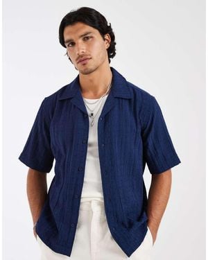 Only & Sons Camicia Testurizzata Vestibilità Classica Con Colletto Stile Resort - Blu