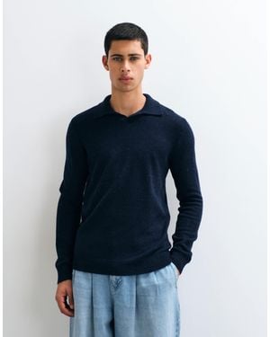 Blend Knitted Collared Wool-mix Jumper - Blue