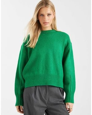 ASOS Boxy Crew Neck Sweater With Side Split Detail - Green