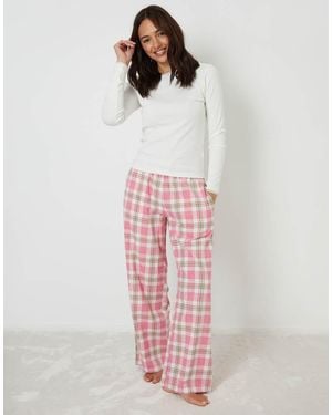 Threadbare Crew Neck Long Sleeve Check Pyjamas - Pink