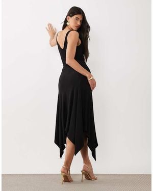 ASOS V Neck Hanky Hem Midi Dress - Black