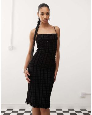 Motel Vestido Midi De Tirantes A Cuadros Flocados Nateda De - Blanco