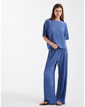 ONLY Pantalones Azules Plisados De Pernera Ancha De (Parte De Un Conjunto)