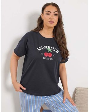 Yours Clothing Cherry Graphic Sleep Tee Top - Blue