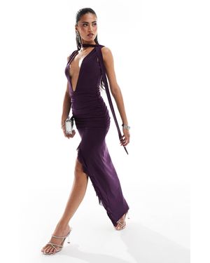 Murci Exclusive Deep Plunge Tie Neck Maxi Dress - Purple