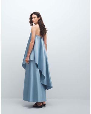 4th & Reckless Strapless Asymmetric Drape Layered Satin Maxi Dress - Blue