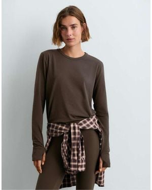 Oysho Cotton Blend Long-Sleeved T-Shirt - Brown
