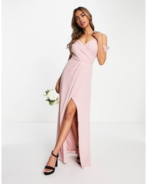 TFNC London Bridesmaid Drape Shoulder Wrap Dress - White