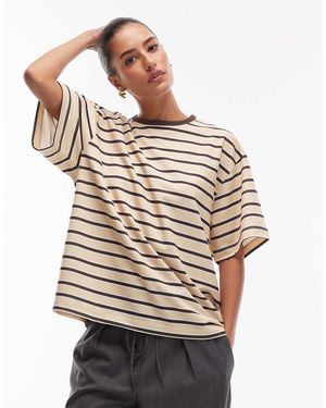 ASOS T-Shirt Oversize Neutra A Righe Con Profili A Contrasto - Neutro