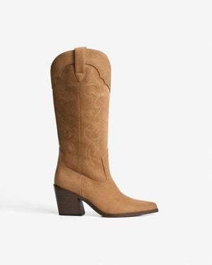 Bershka Embroidered High-heel Cowboy Boots - White