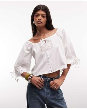 Collusion Smock Tie Neck Blouse - White