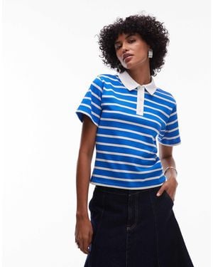 TOPSHOP Jersey Short Sleeve Rugby Top - Blue