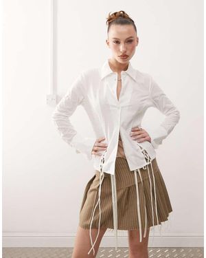 Basic Pleasure Mode Camicia Arricciata Sui Lati Con Lacci Color Baby's Breath - Neutro