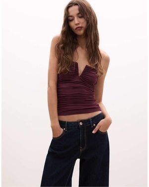 Stradivarius Draped V-detail Bandeau Top - Red