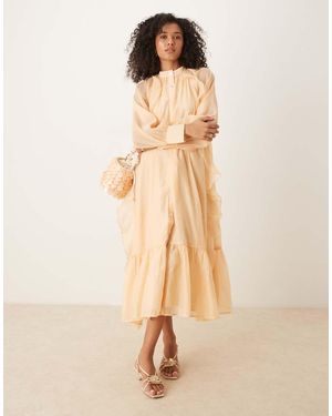 Ghospell Oversized Frill Midaxi Dress - Natural