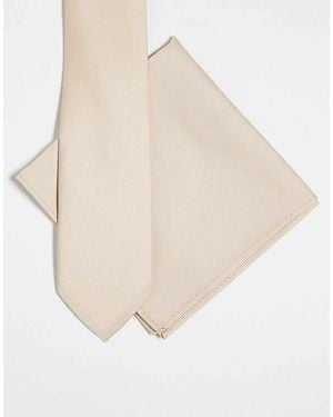 ASOS Satin Tie And Pocket Square - Natural